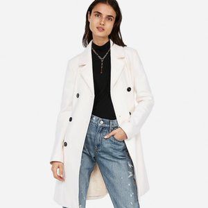 Express White Belted Wool Blend Trench Coat
